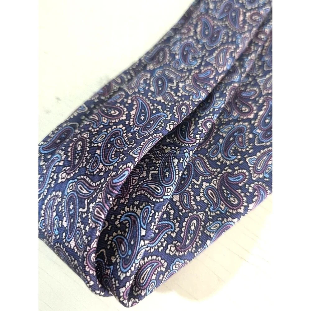 Christian Dior Silk Tie Blue Paisley Pattern Paris New York Designer Necktie